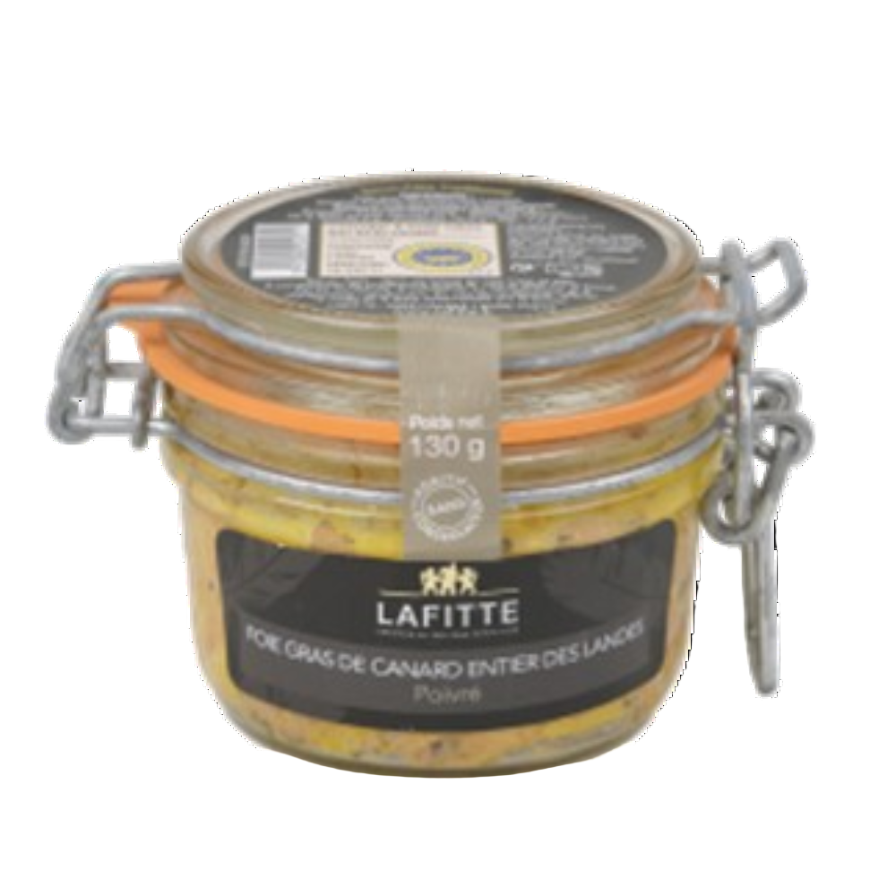 Maison Laffitte, black pepper whole foie gras, 130g, jar.